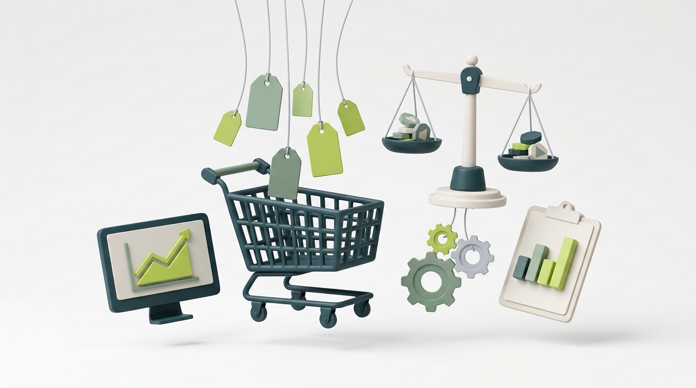 Miniaturní scéna zobrazující analýzu tržních dat a přesnost cenové optimalizace